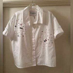 karl lagerfeld cropped whimsy pink shirt sz xl